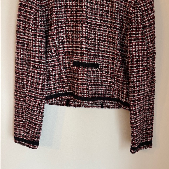 Mango Tweed cropped boxy Black red white full zip Blazer suit jacket women 8 EUC - Picture 11 of 12